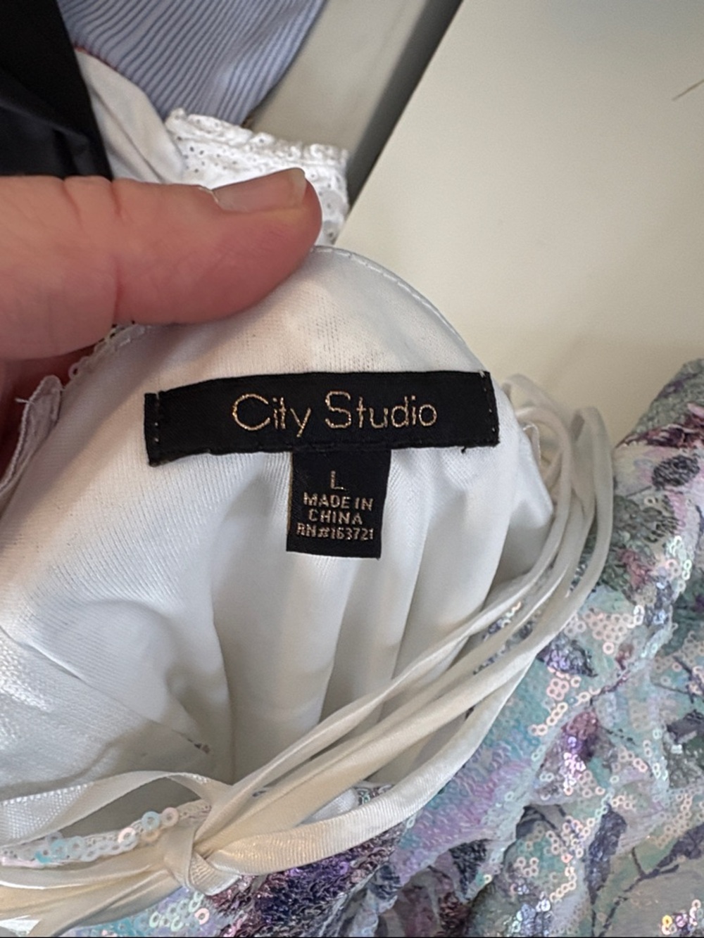 City Studio Iridescent Lavender and Light Blue Sequin Dress Large - Picture 3 of 6